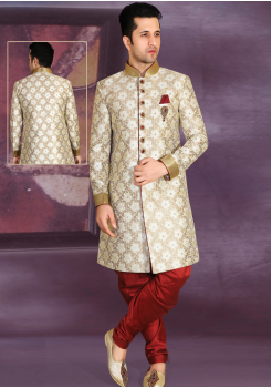 White with Golden printed Color Designer New Indo Western Sherwani